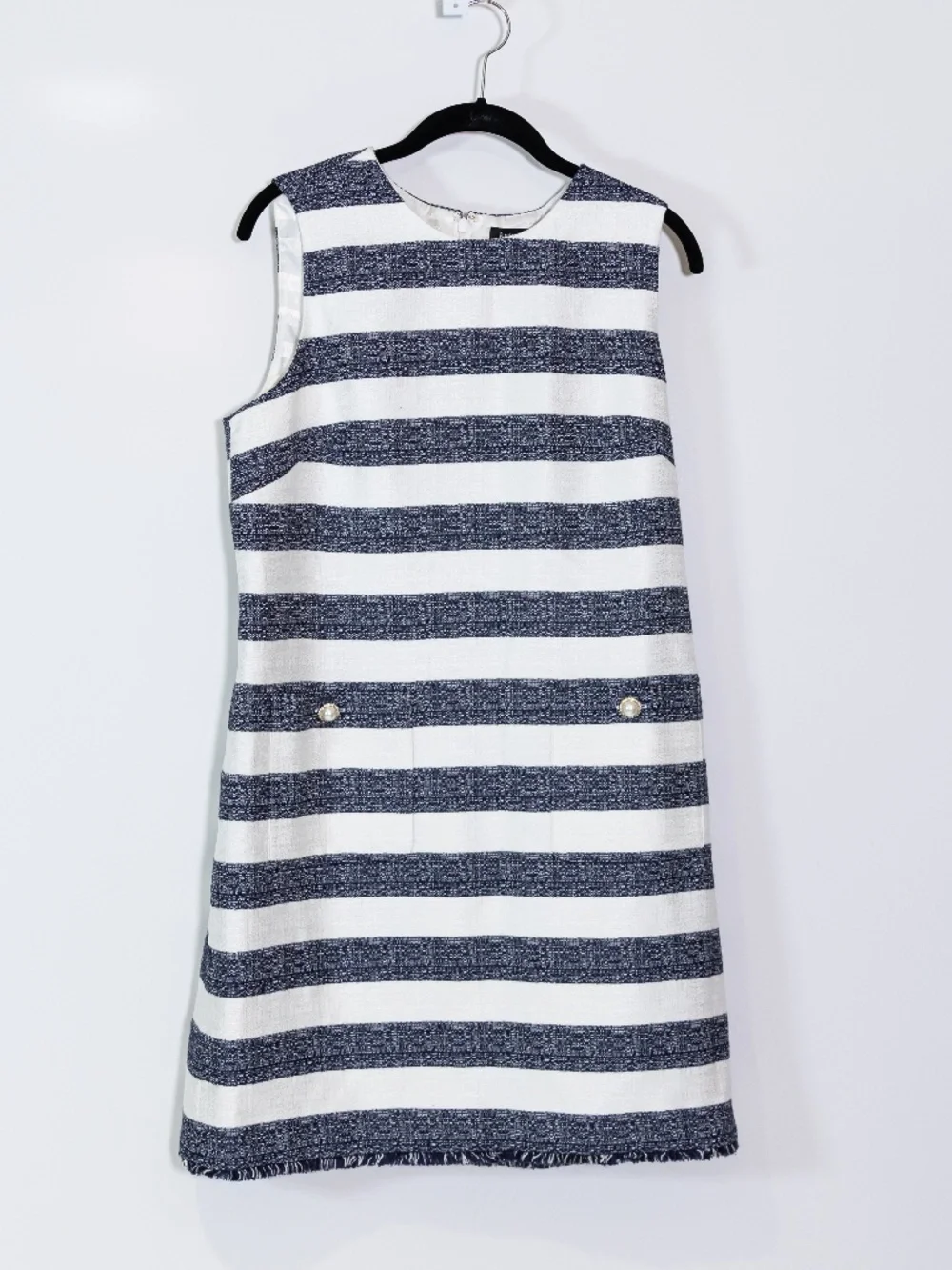 Kate Spade Sailor Stripe Pearl Button Sleeveless Stripe Tweed Mini Shift Dress